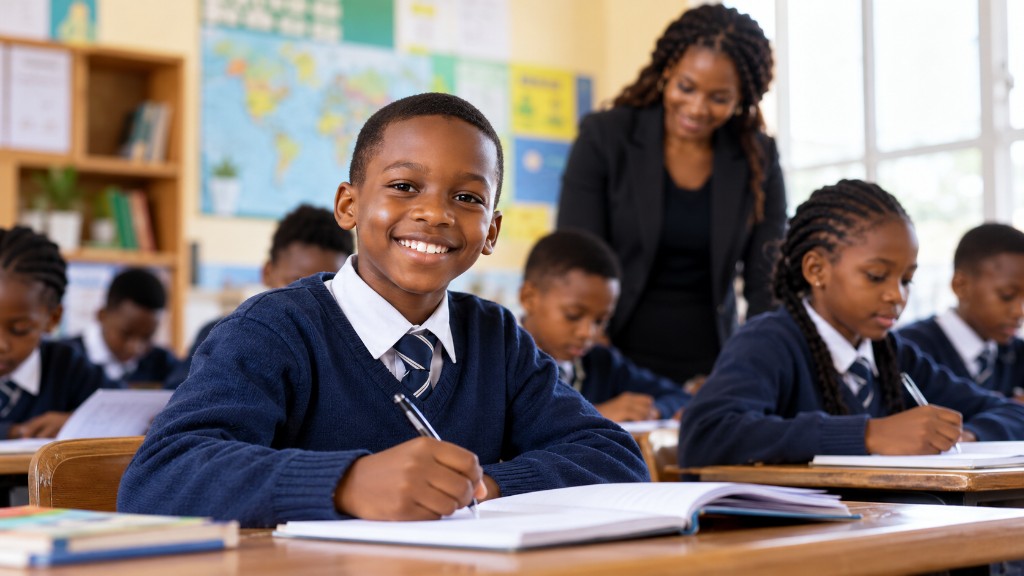 Students writing at desks in a classroom