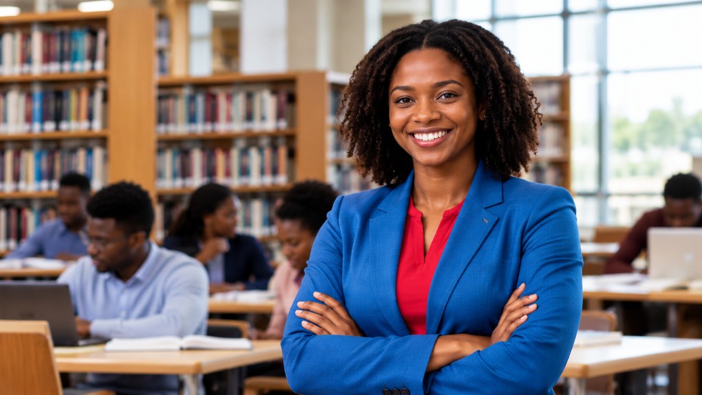 A professional standing in a library